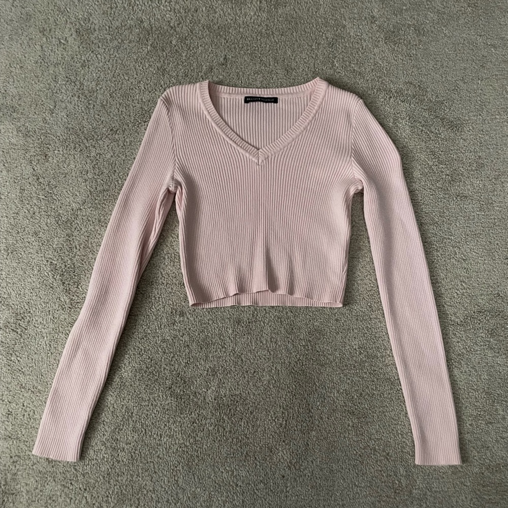 Pink Long Sleeve Crop Top